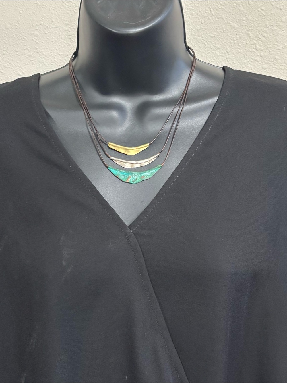 Silpada Cayman N3114 925 Sterling Silver Brass Patina Triple Strand Necklace